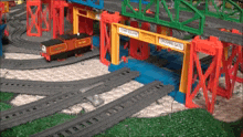 a toy train set with a yellow sign that says growland gate on it