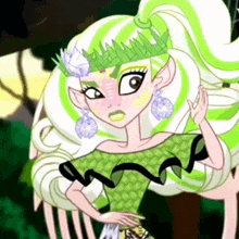 a monster high character with green hair and a crown