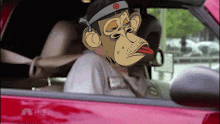 a cartoon of a monkey wearing a headband with a red dot on it