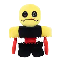 a stuffed toy with a yellow head and black arms and legs