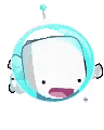 a pixel art drawing of a marshmallow wearing a space helmet with its mouth open .
