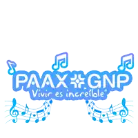 a logo for paax gnp with music notes surrounding it