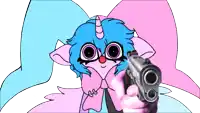 a drawing of a unicorn pointing a gun