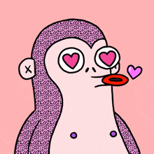 a cartoon monkey with hearts in his eyes and hearts coming out of his mouth