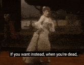 a woman in a white dress is singing with the words " some more public or more permanent expression " below her