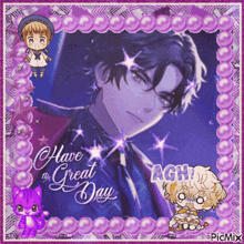 a picture of a man with the words " have a great day " on it