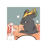 a cartoon drawing of a rabbit and a deer talking to each other .