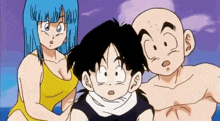a man and a woman are standing next to each other in a cartoon scene from dragon ball z