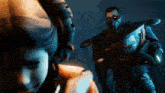 a man in a mask is standing in front of a woman in a video game .