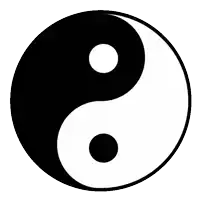 a black and white yin yang symbol with two circles inside