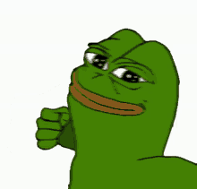 a green frog is giving a thumbs up