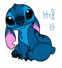 a drawing of stitch with the word hi written on it