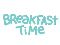 a white background with the words breakfast time written in blue