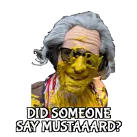 a sticker of a man with mustard on his face