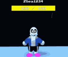 a cartoon character standing in front of a yellow sign that says 100