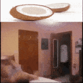 a picture of a coconut next to a picture of a bedroom