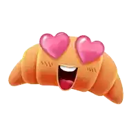 a cartoon of a croissant with pink heart shaped eyes