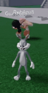 bugs bunny from looney tunes is standing in the grass .