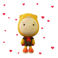 a cartoon character with the words sending love and hugs surrounded by hearts