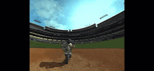 a baseball player in a white uniform is running on a field in a stadium