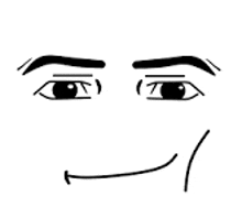 a black and white drawing of a man 's eyes and mouth with a smile .
