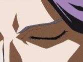 a man with purple hair has his eyes closed