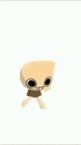 a cartoon character with big eyes is standing on a white surface