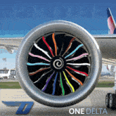 an advertisement for one delta shows a plane engine