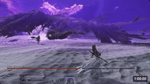 a screenshot of a video game with a purple background and a purple monster in the background .