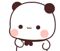 a cartoon panda bear with a heart on its chest is holding its hand to its face .