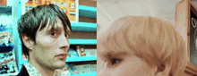 a close up of a man 's face and a close up of a girl 's face