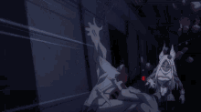 a cartoon drawing of a person being attacked by a white monster
