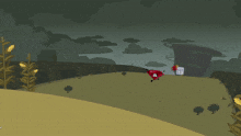 a cartoon drawing of a red diamond pointing at a cube with a sad face
