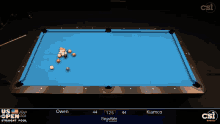a pool table with the name owen on the top