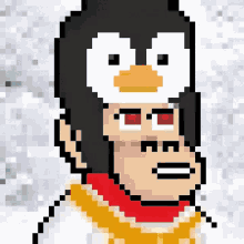 a pixel art of a penguin wearing a scarf