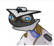 a cartoon drawing of a person wearing a hat and a scarf with the letter k on it