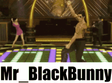 a man and a woman are dancing on a dance floor with the words mr_blackbunny behind them