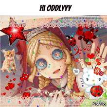a picture of a girl with the words hi oddlyyy written above her