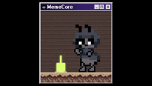 a pixel art drawing of an ant with a purple memecore window