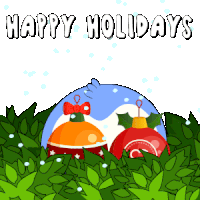 a happy holidays card with a penguin and christmas balls