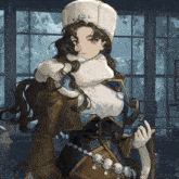 a drawing of a woman wearing a fur hat and coat