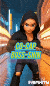 a cartoon character with the words co-cap boss-sinn on the bottom