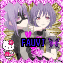 a picture of a girl with the name fauvi and hello kitty
