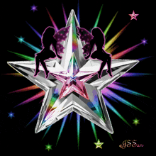 a star with two fairy silhouettes on it and the name j.s.san on the bottom