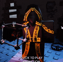 a screenshot of a video game with the words click to play animation on the bottom