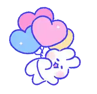 a drawing of a cloud holding a bunch of balloons in the shape of hearts