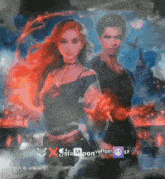 a man and a woman are standing next to each other in a painting that says jsta moon venom 17