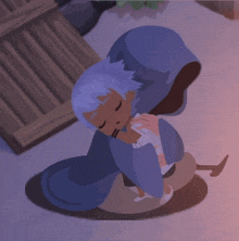 a cartoon drawing of a person holding another person