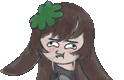 a cartoon of a girl with a clover in her hair .