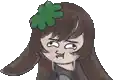 a cartoon of a girl with a clover in her hair .